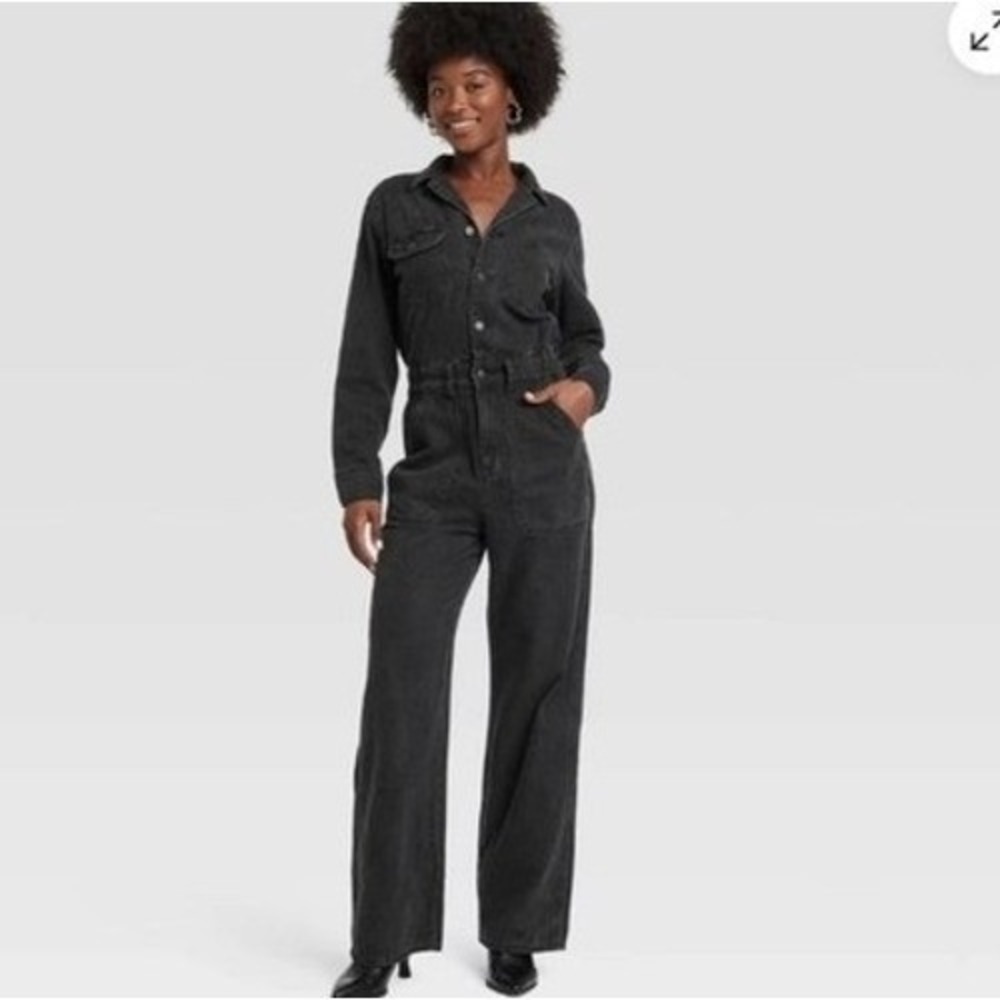 Universal Thread Womens Long Sleeve Denim Jumpsuit Washed Black Size 2 Utility